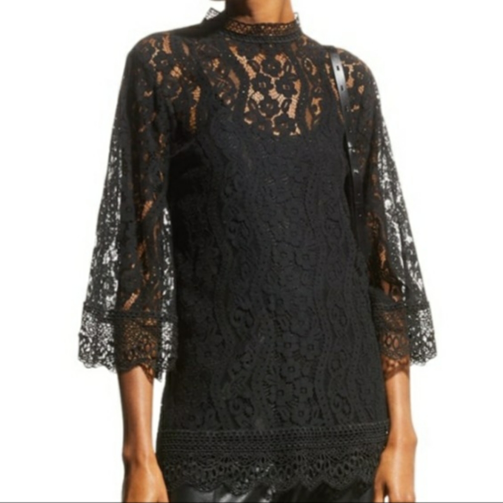 Johnny Was Starlet Lace Bell Sleeve Blouse Black Size XS